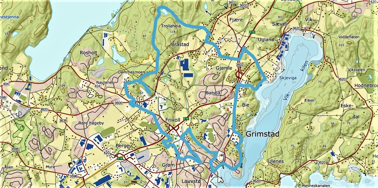 Løype 27 Grimstad 3: Oversiktskart